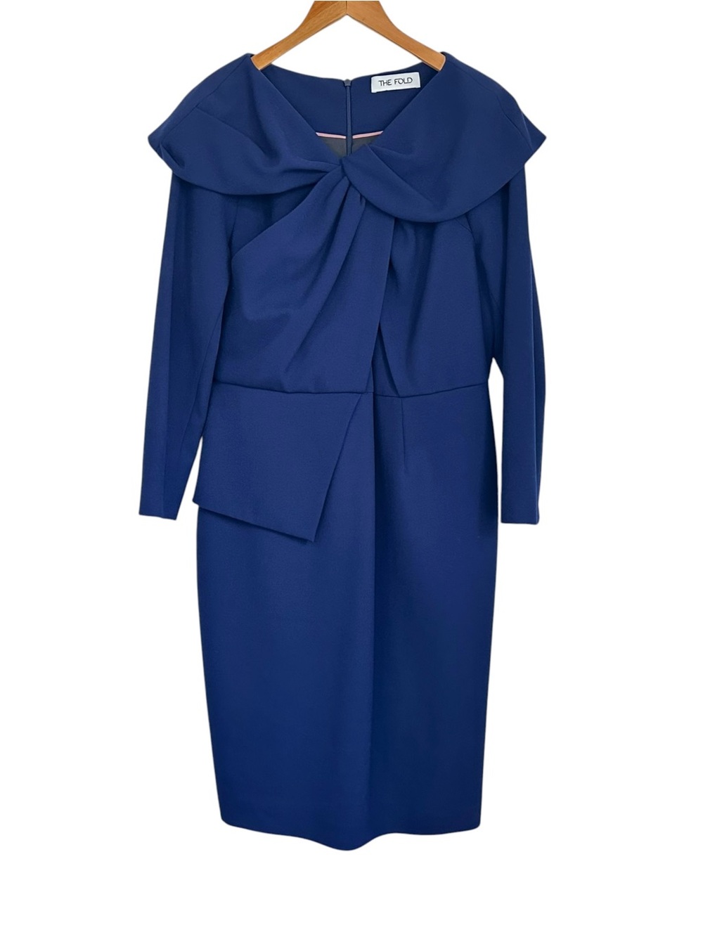 THE FOLD Womens Sheath Dress Sz 12 Navy Blue 3/4 Sleeve Business Formal Preppy